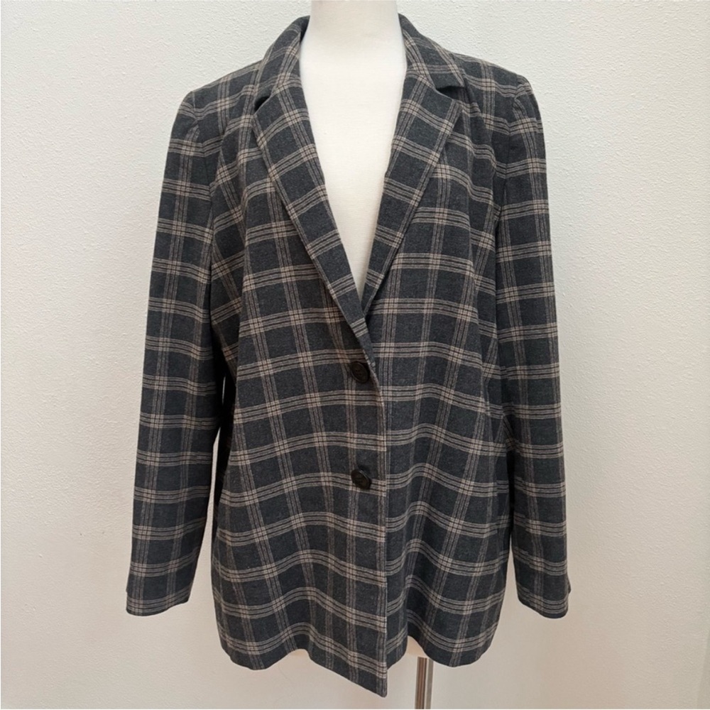 Madewell Plaid Oversized Blazer Dorset Windowpane Wool Gray Brown Size Xxl - Picture 2 of 13